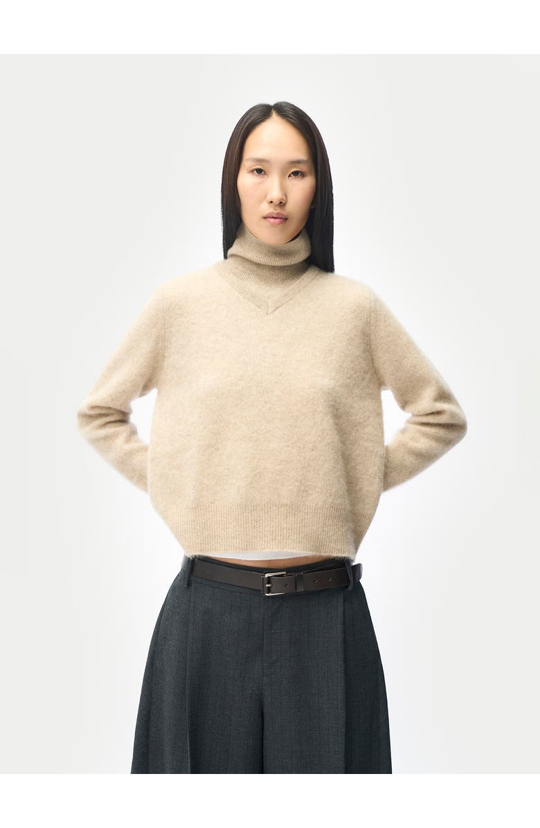 Gobi Cashmere Dual-Collar Cashmere Sweater, Alternate, color, Warm Grey