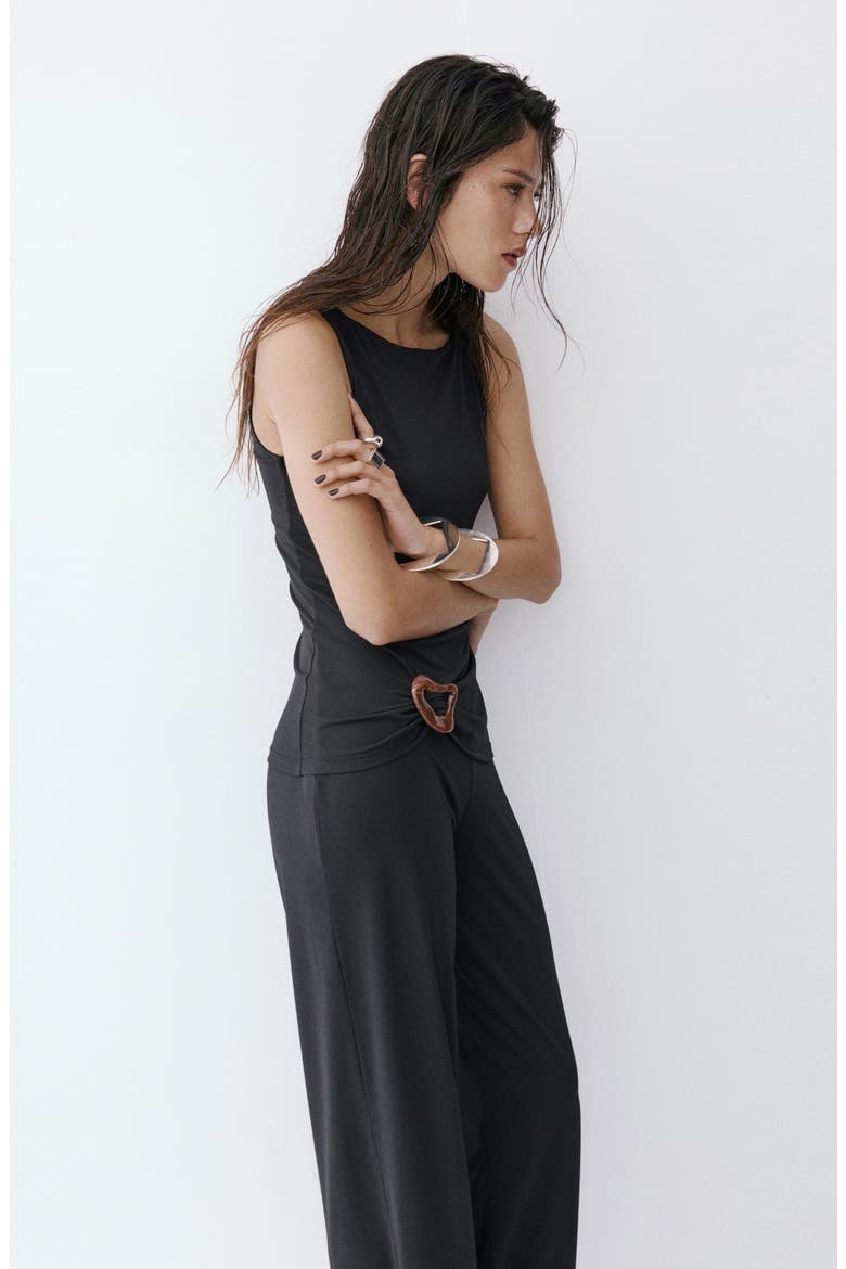 Wide Leg Jumpsuit with Resin Detail, Alternate, color, BLACK