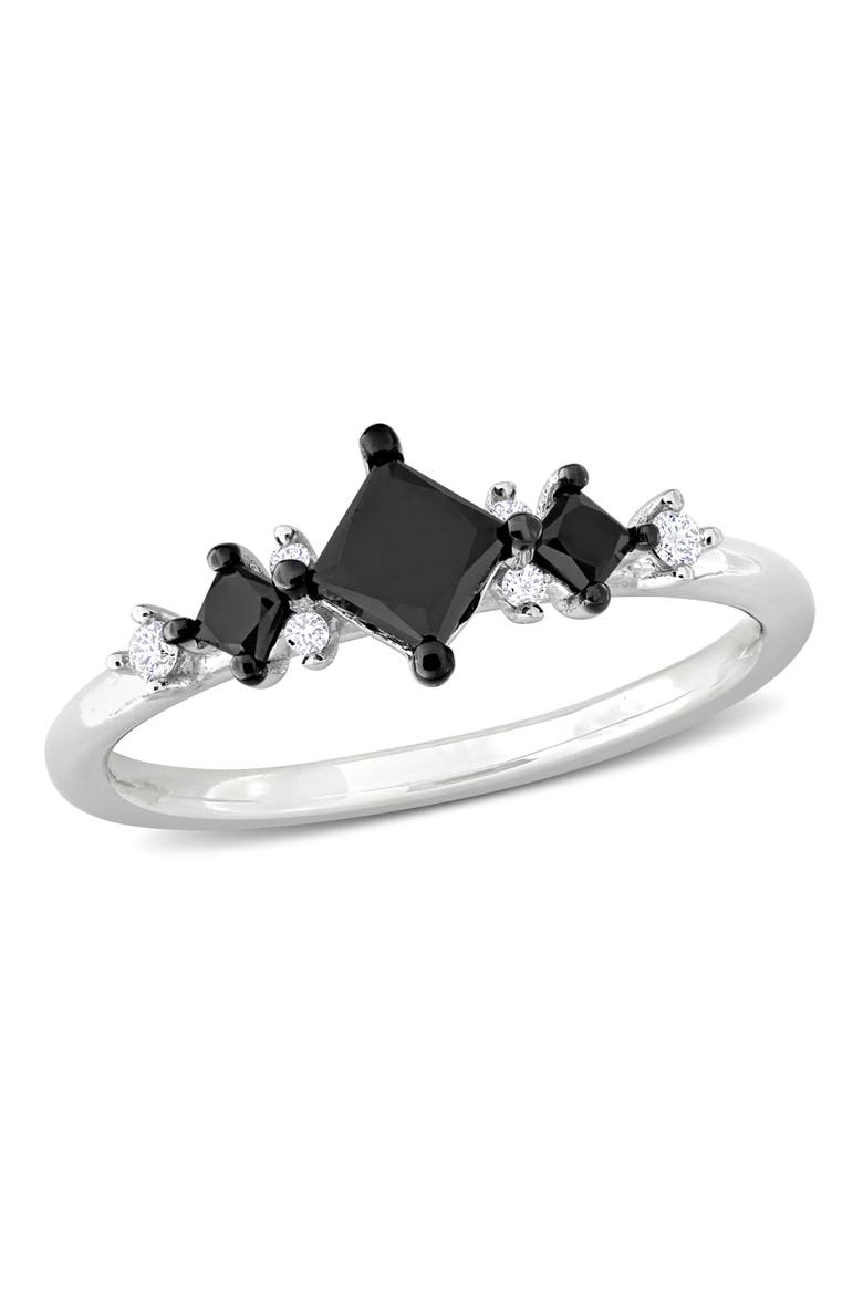 Black & White Diamond Princess-Cut 3-Stone Ring 14k, Main, color, 14k White Gold