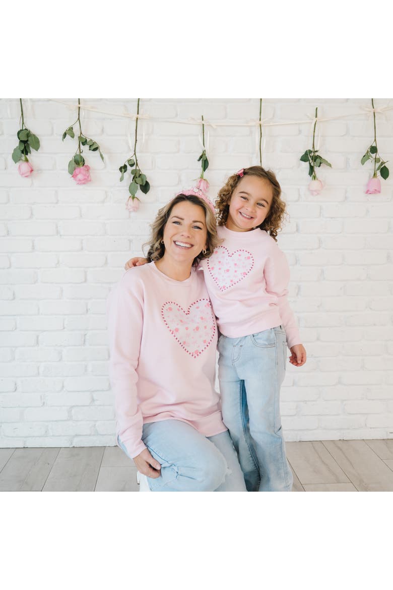 Dainty Rose Pearl Heart Patch Women's Sweatshirt, Alternate, color, Ballet Pink