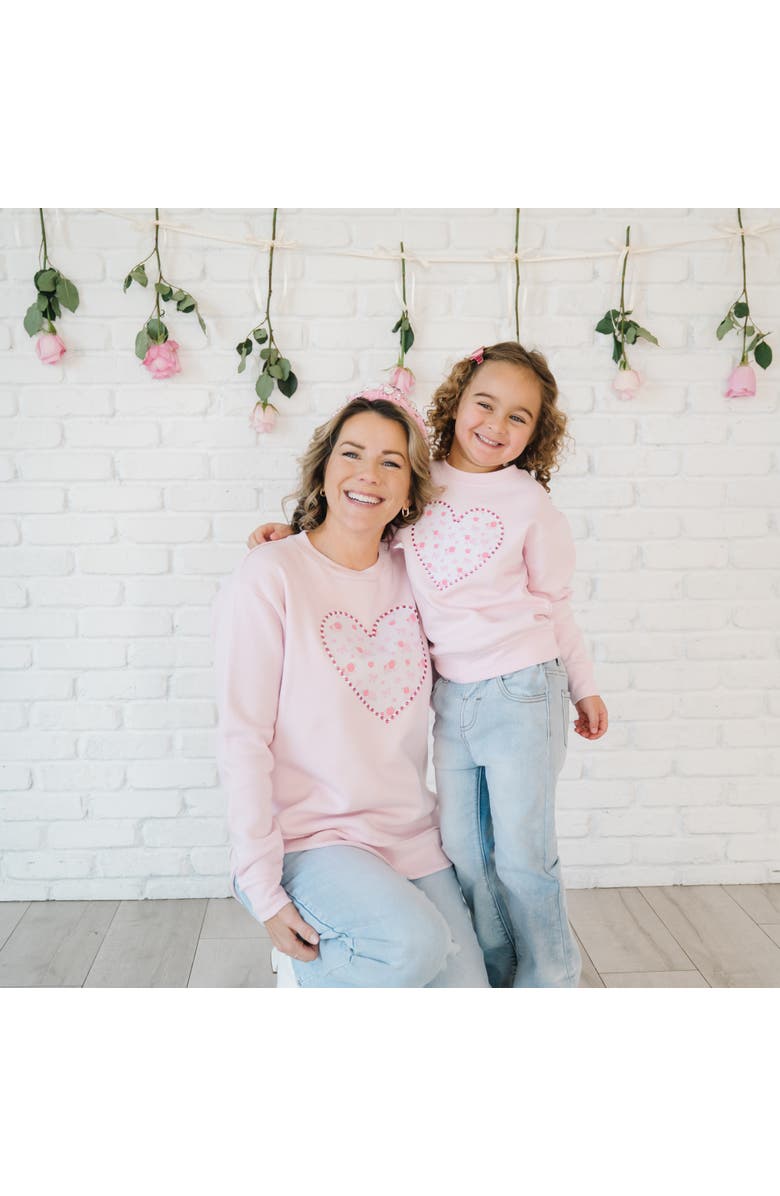 Sweet Wink Dainty Rose Pearl Heart Patch Women's Sweatshirt, Alternate, color, Ballet Pink