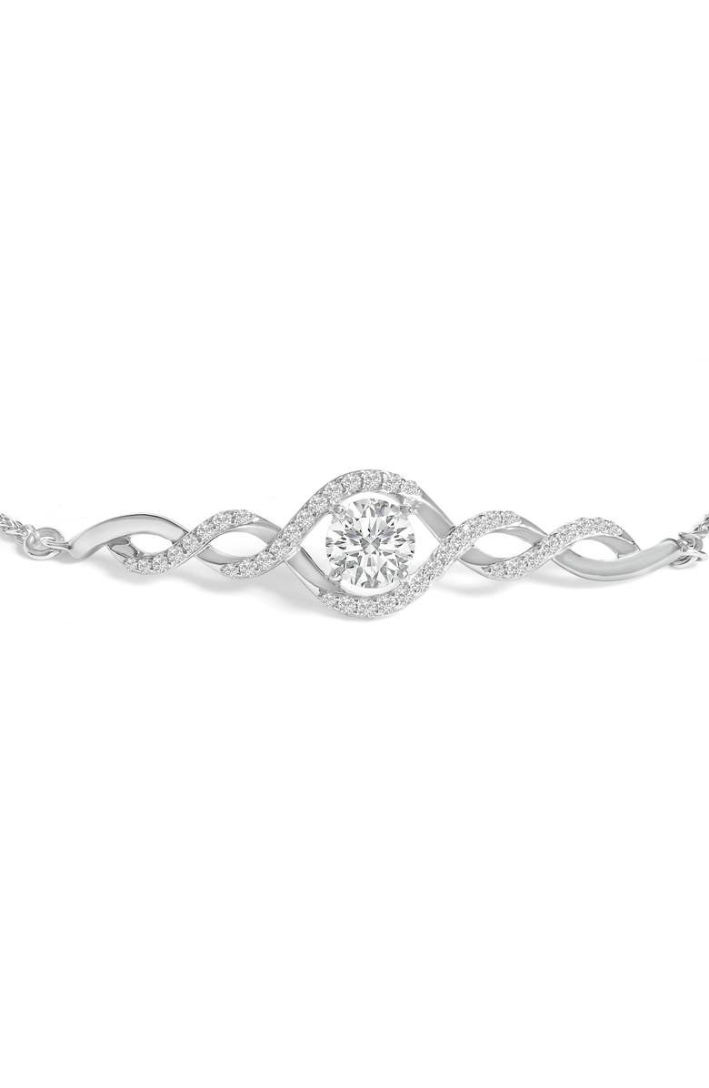 Haus of Brilliance .925 Sterling Silver Created White Sapphire Knotted Twist Bolo Bracelet, Alternate, color, White