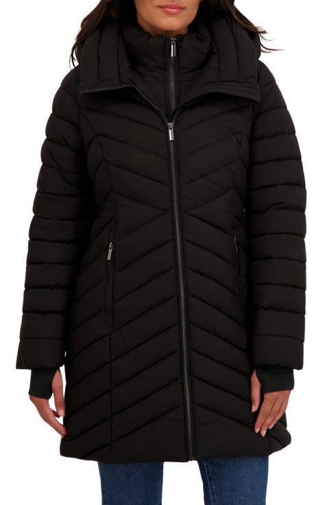 Water Resistant Stretch Chevron Quilted Jacket with Bib