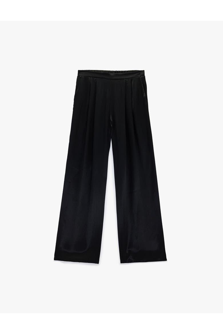 Wide Leg Satin Trousers with Elastic Waist, Alternate, color, BLACK