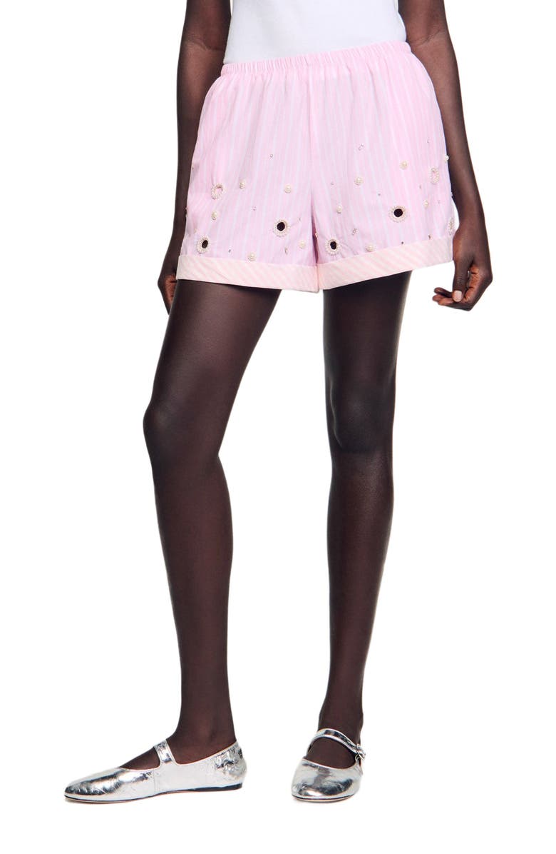 SANDRO Rhinestone striped shorts, Alternate, color, 