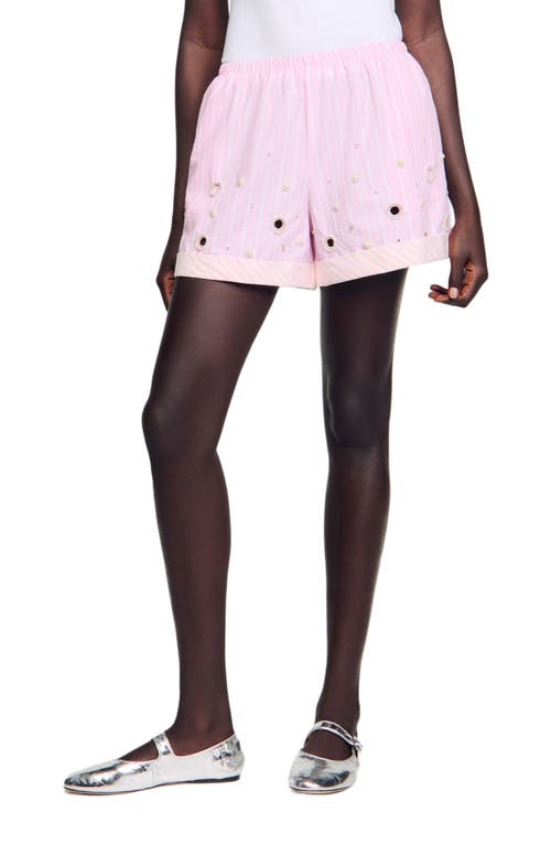Sandro Rhinestone Striped Shorts In Pink
