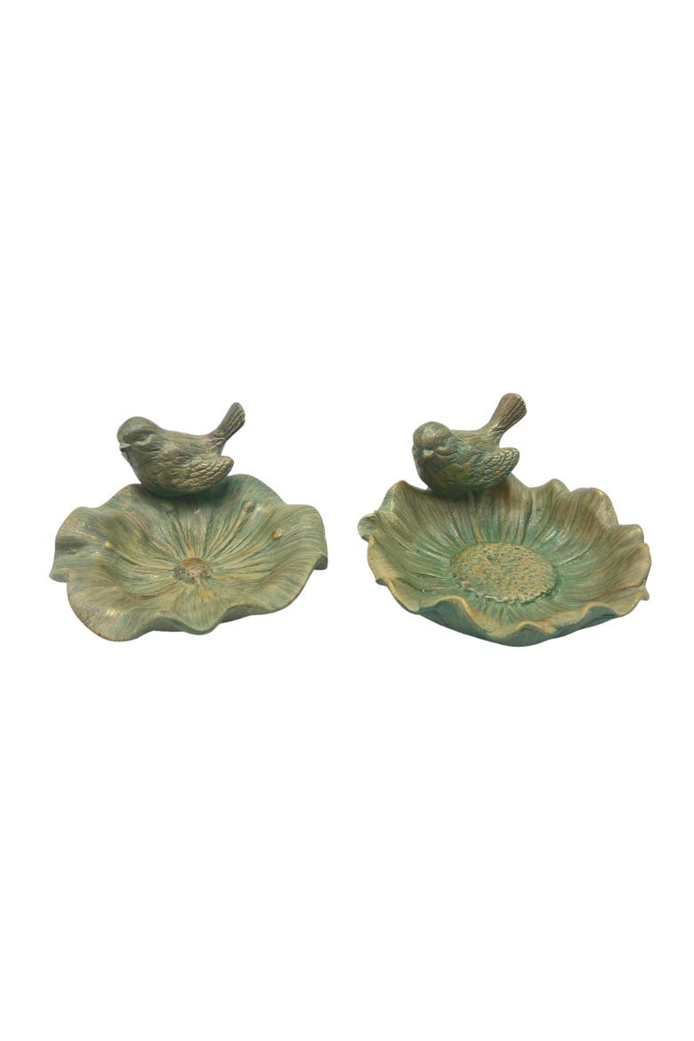 Ceramic Bird Feeder Set of 2 Birdfeeder Multicolored for Spring Garden Decor, Main, color, Green