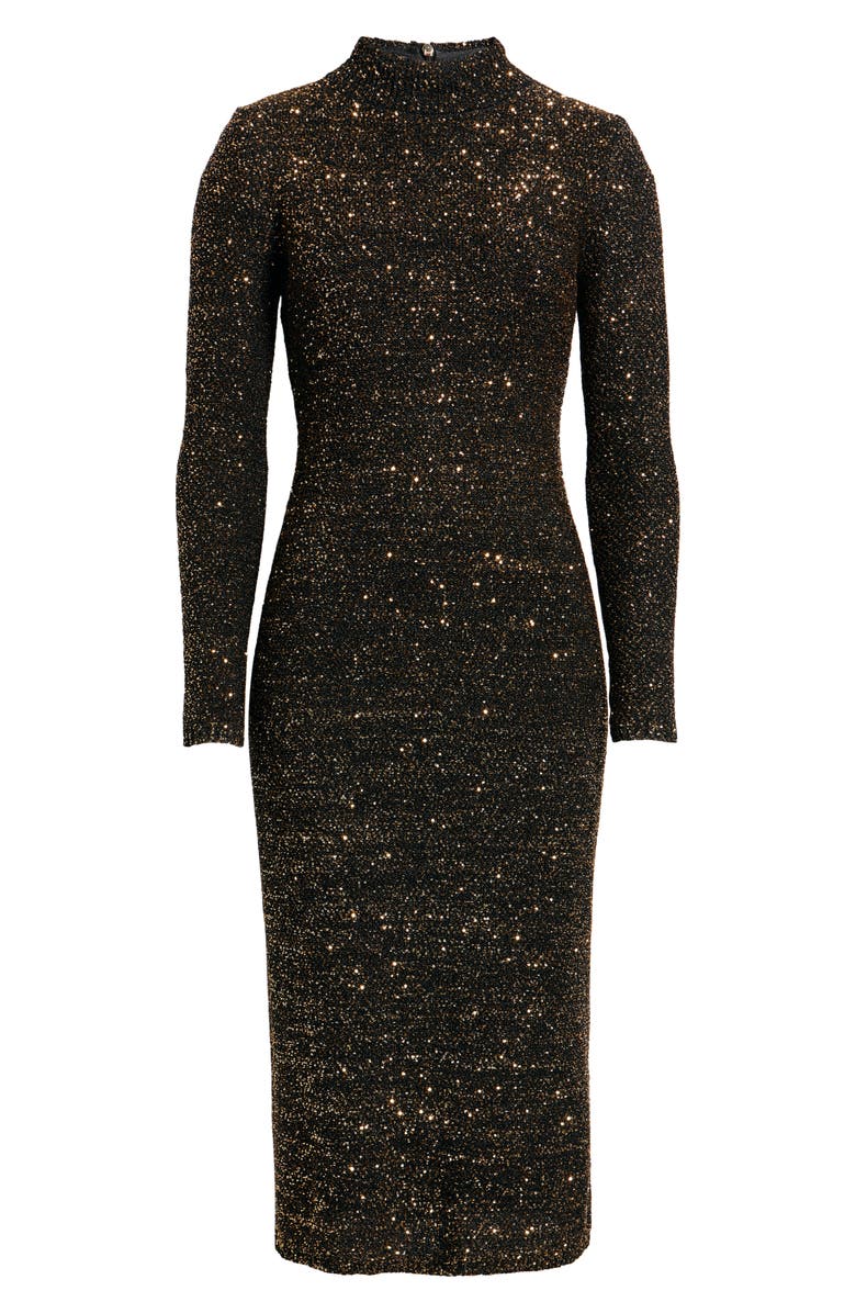 Elie Tahari The Angelina Sequin Long Sleeve Midi Dress, Alternate, color, Noir/ Gold Sequin