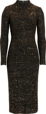 Elie Tahari The Angelina Sequin Long Sleeve Midi Dress