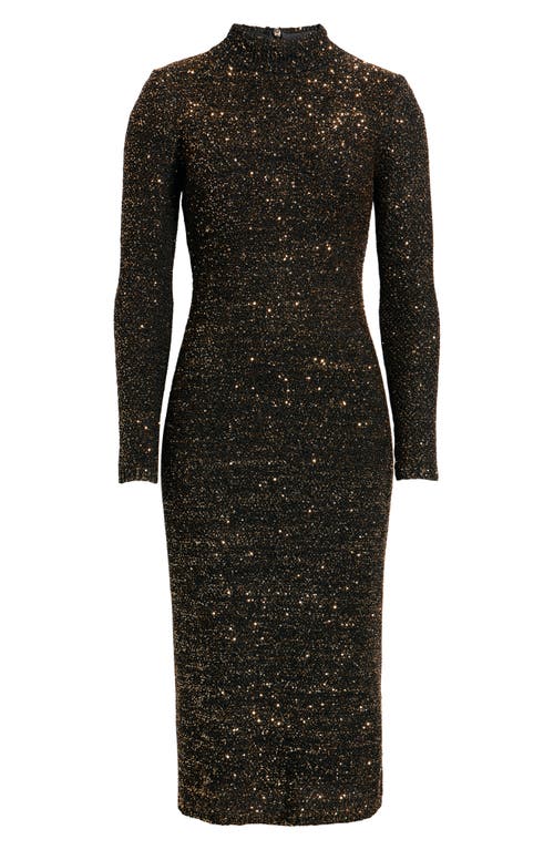Elie Tahari The Angelina Sequin Long Sleeve Midi Dress In Brown