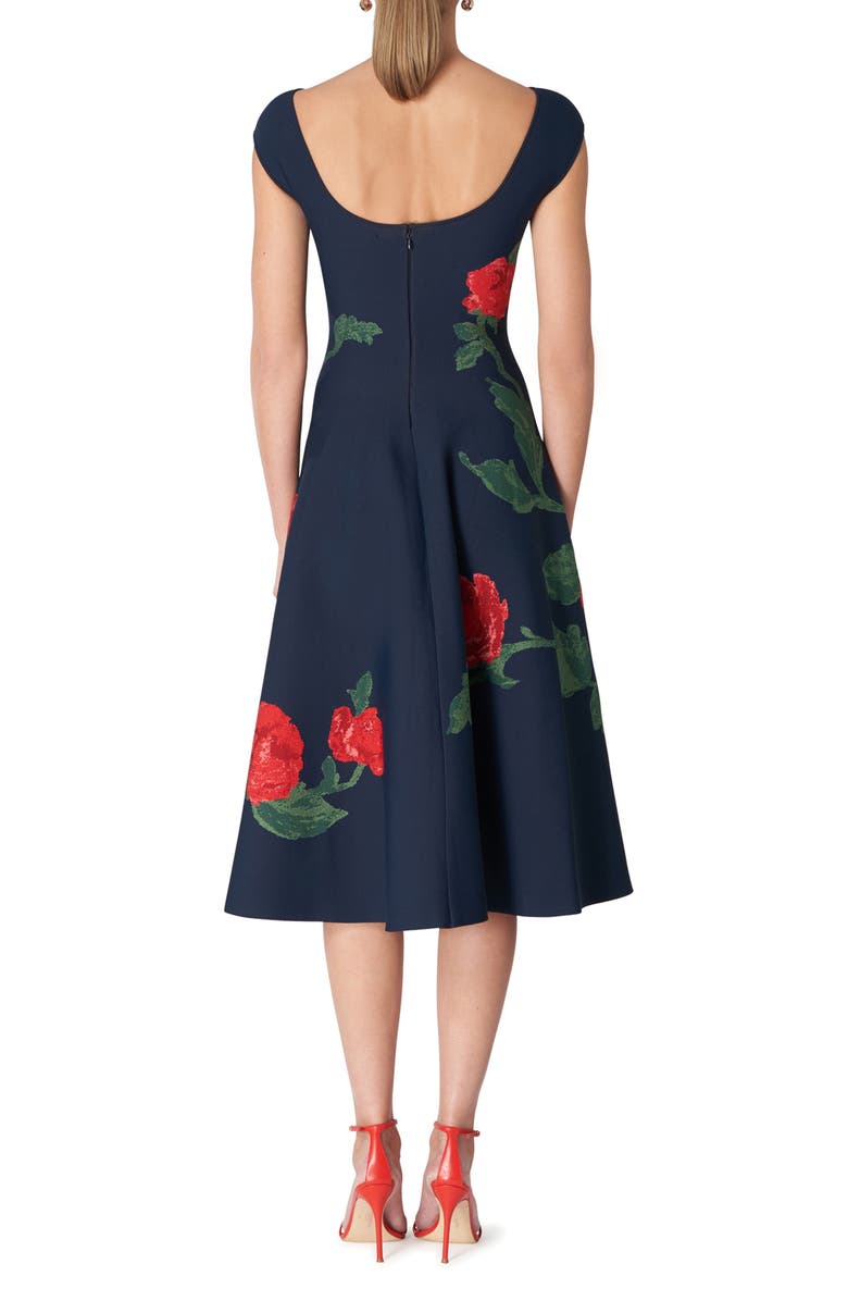 Carolina Herrera Floral Jaquard Bateau Neck Fit & Flare Dress, Alternate, color, 