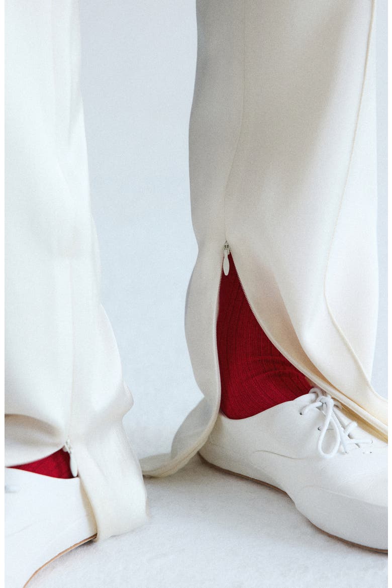 Side Slit Satin Straight Leg Pants, Alternate, color, ECRU