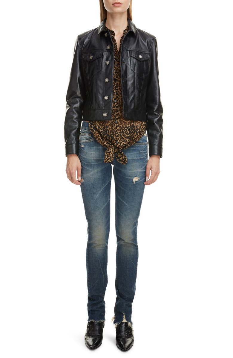 Saint Laurent Leopard Print Wool Tunic, Alternate, color, 