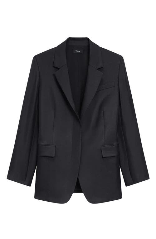 Theory Notched Lapel Silk Blazer In Black