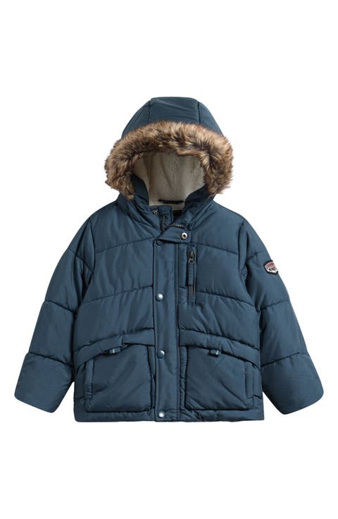 Kids' Grosgrain Faux Fur Trim Parka
