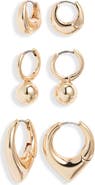 Open Edit Set of 3 Geometric Huggie Hoop Earrings