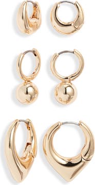 Open Edit Set of 3 Geometric Huggie Hoop Earrings