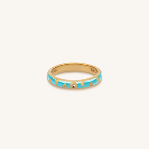 Karma And Luck Illuminated Love Gold Hearts Ring In Turquoise