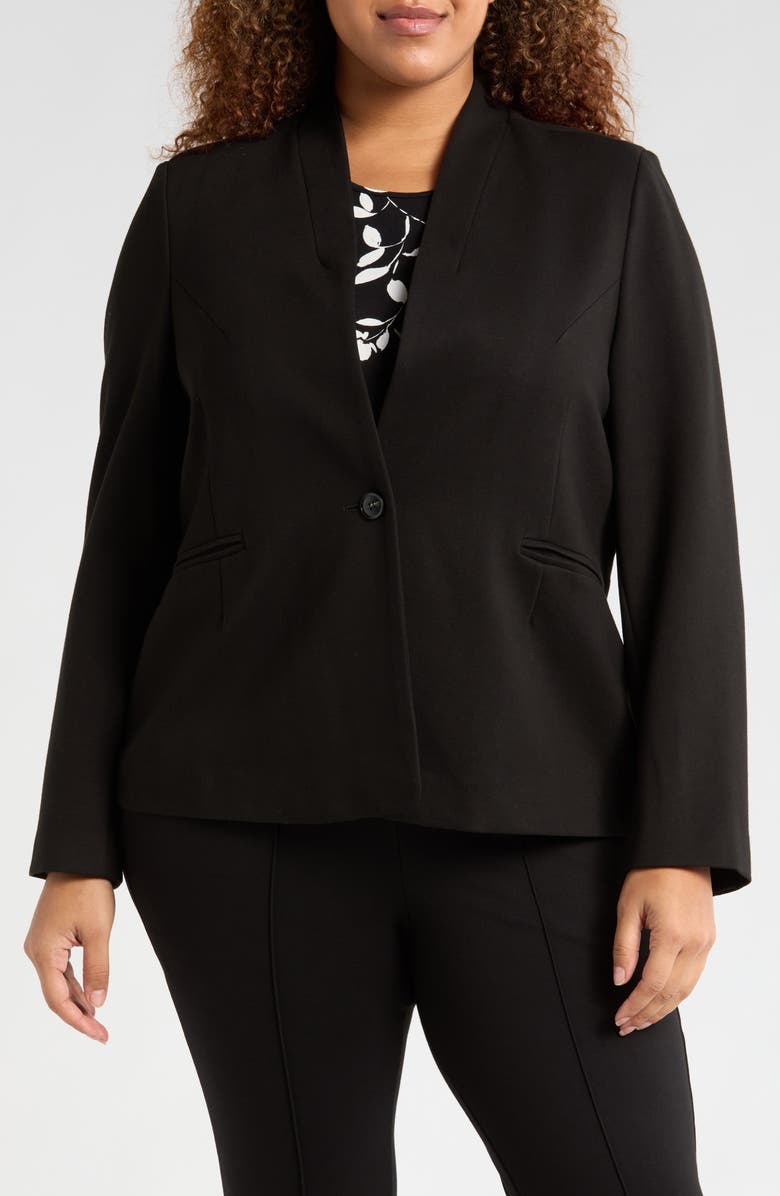 Universal Standard Lennox Padded Shoulder Stretch Ponte Blazer, Alternate, color, Black