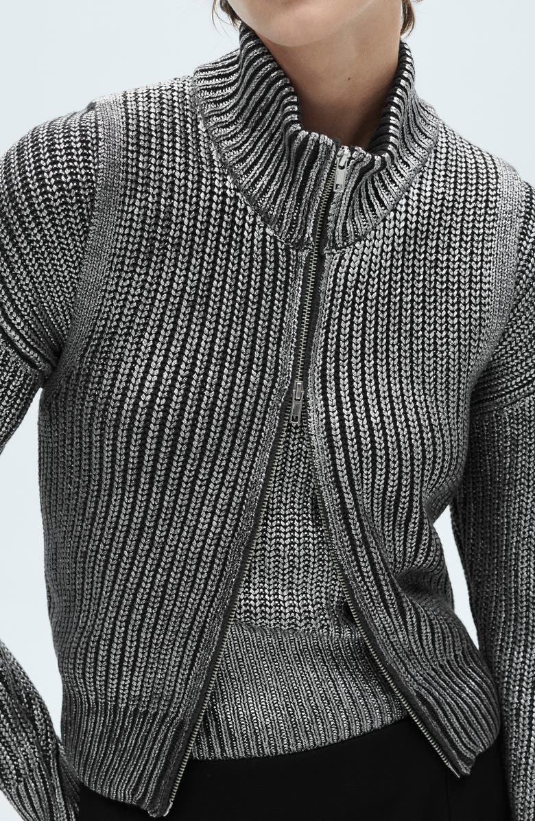 MANGO Metallic Stand Collar Zip-Up Sweater Vest, Alternate, color, 