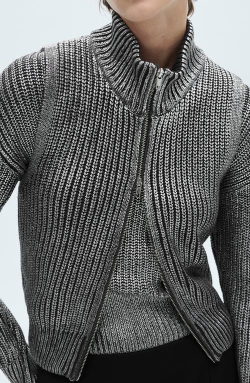 Mango Metallic Stand Collar Zip-up Sweater Vest In Silver