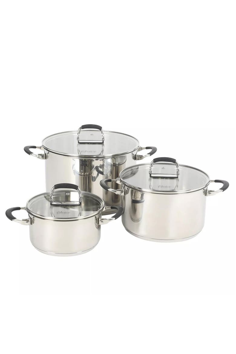 6 Piece Stainless Steel Stackable Dutch Oven Set Silver, Main, color, Silver