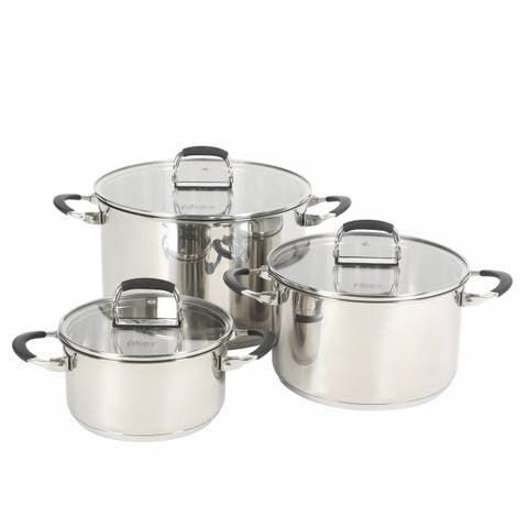 6 Piece Stainless Steel Stackable Dutch Oven Set Silver