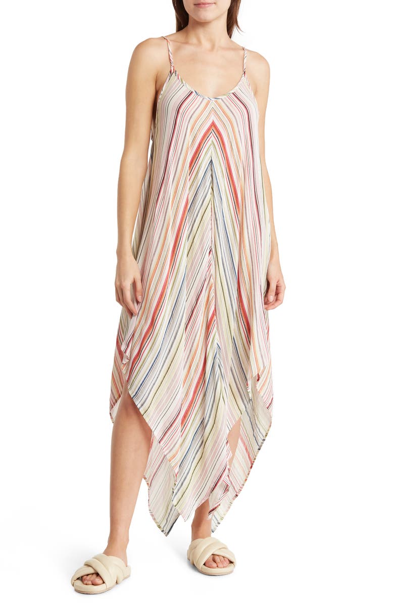 Elan Stripe Asymmetric Hem Cover-Up Sundress, Main, color, 