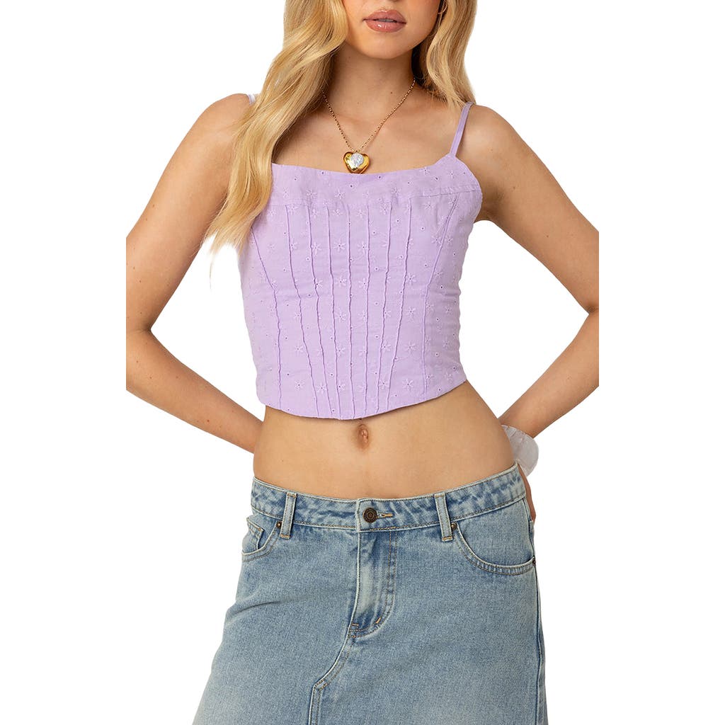 Edikted Elowen Eyelet Lace-up Corset Camisole In Purple