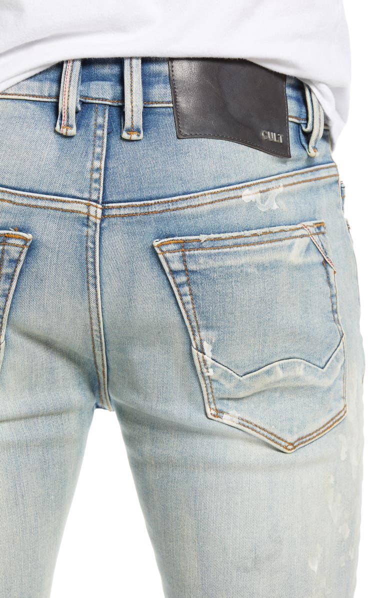 Cult of Individuality Punk Destroyed Paint Splatter Super Skinny Jeans, Alternate, color, 