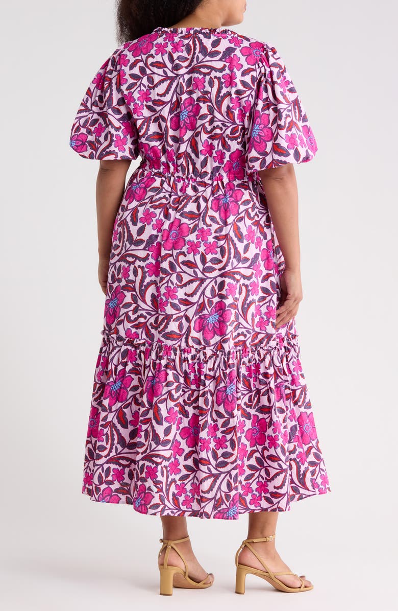 SUGARLIPS Floral Ginny Puff Sleeve Tiered Cotton Midi Dress, Alternate, color,