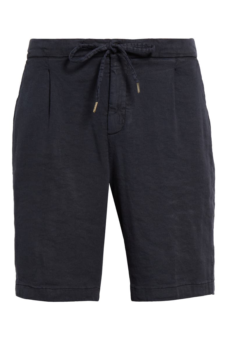 Pleated Stretch Linen & Cotton Jersey Shorts, Alternate, color, NAVY
