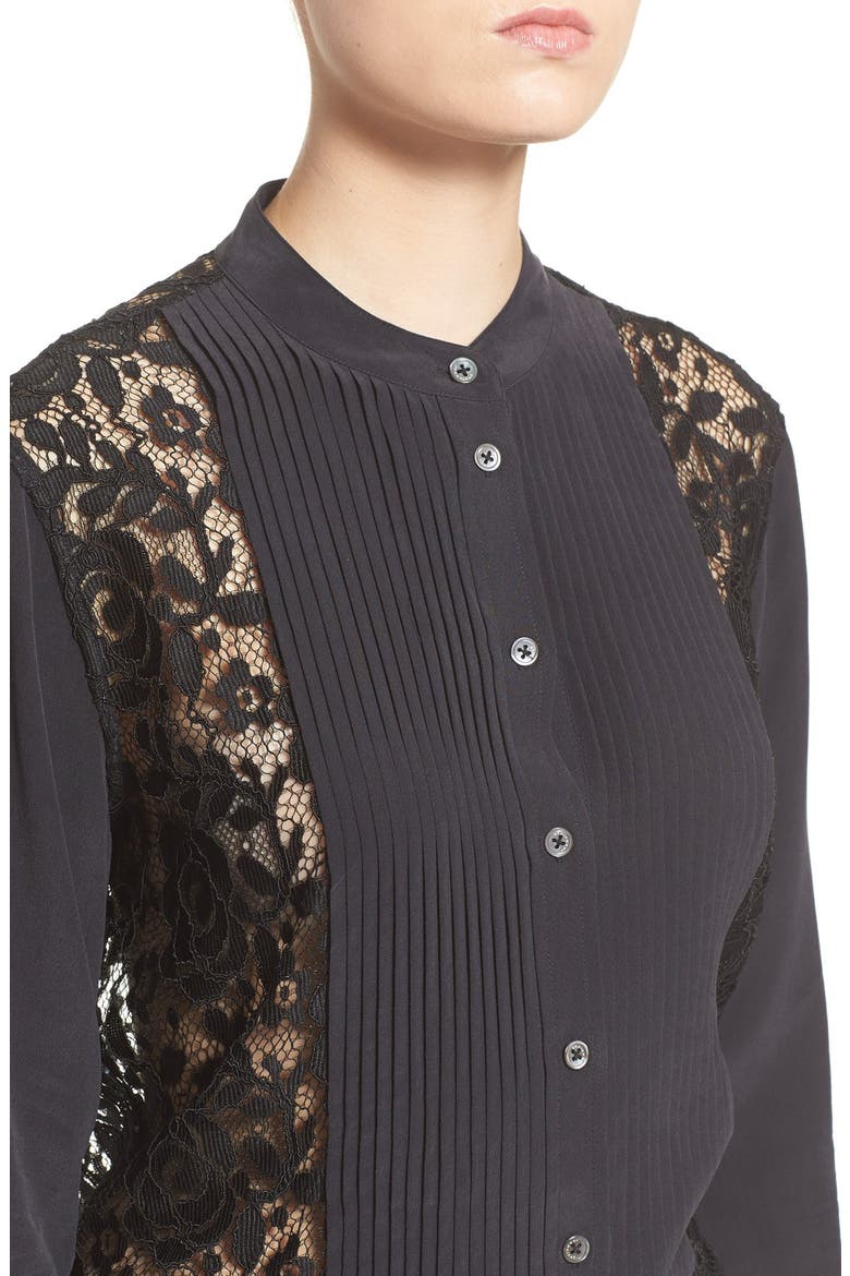 Lace Panel Tuxedo Shirt, Alternate, color, TRUE BLACK