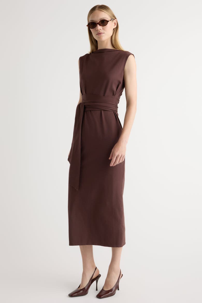 Edina Tie-Front Slit-Neck Dress, Alternate, color, Mulberry