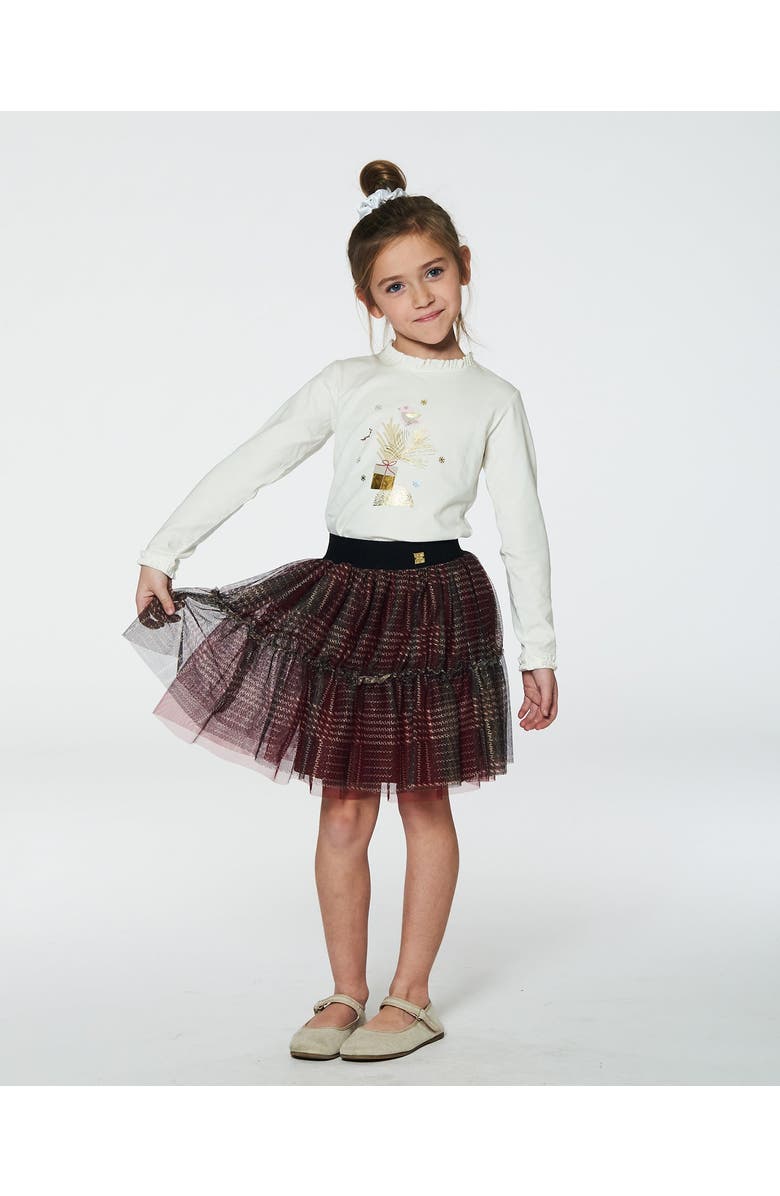 Deux par Deux Little Girl's Glittering Tulle Skirt Red Plaid, Alternate, color,