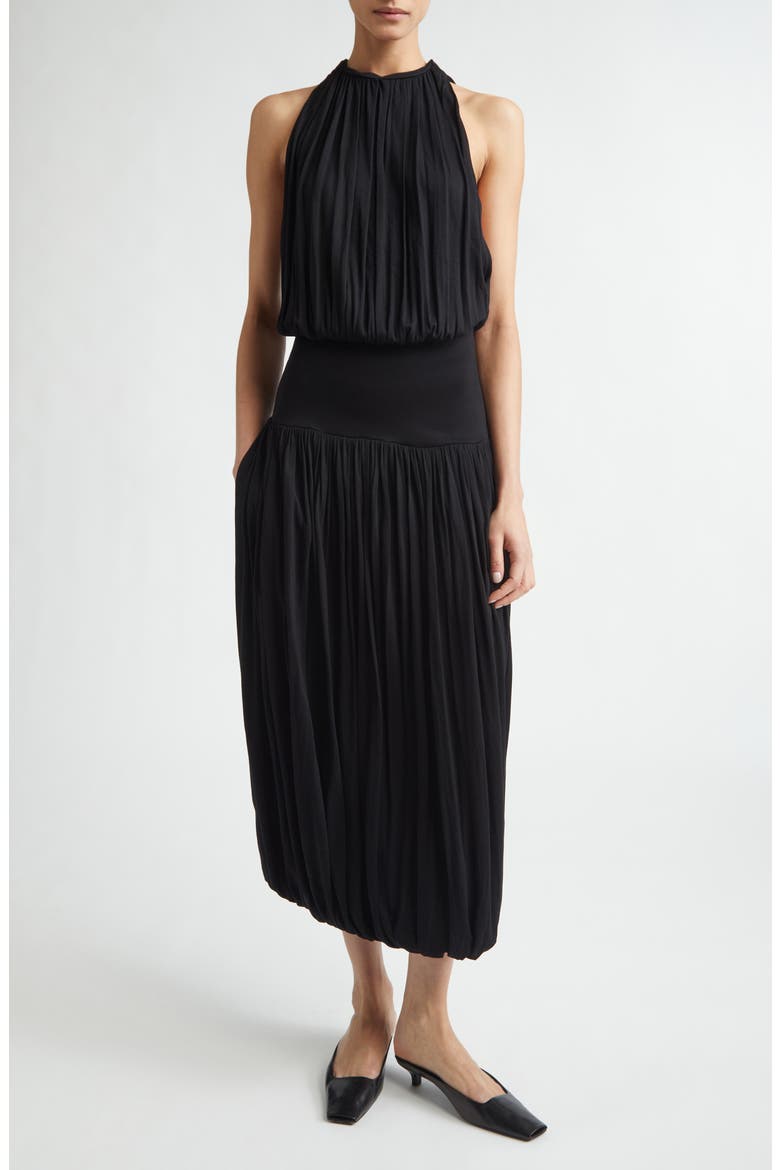 Soft Gathered Midi Dress, Main, color, BLACK