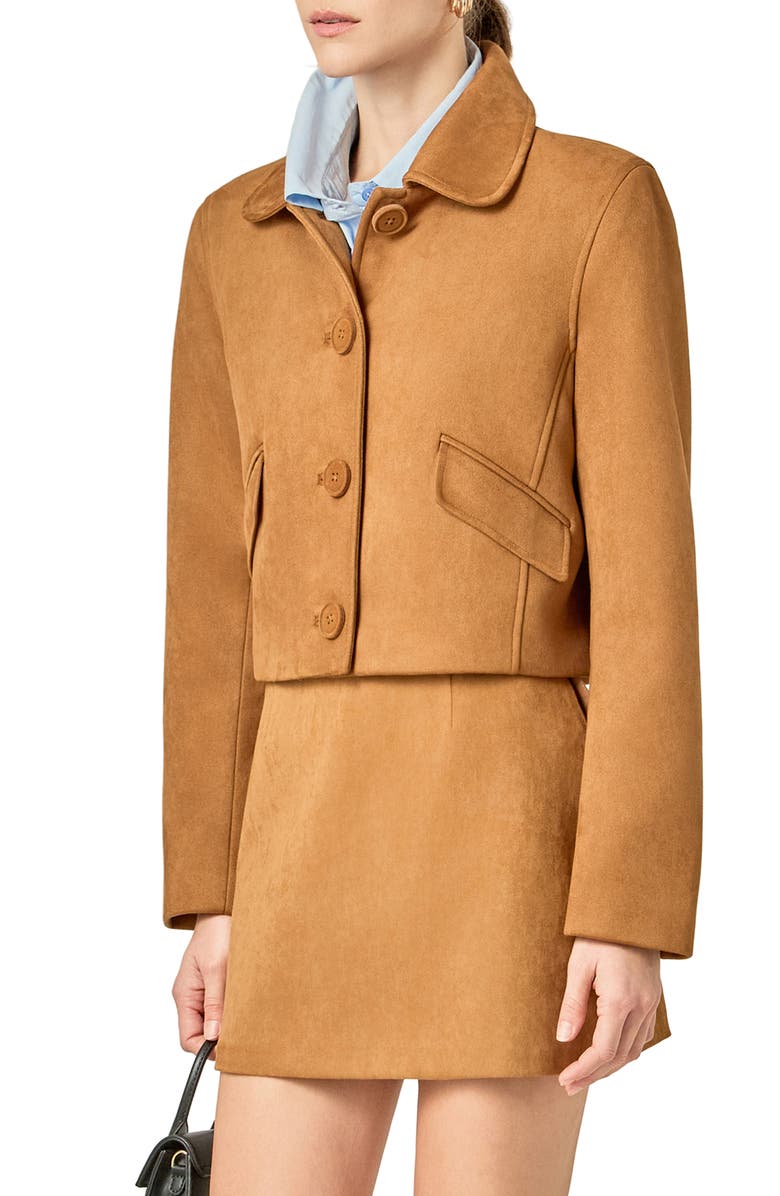 English Factory Faux Suede Jacket, Alternate, color, Camel