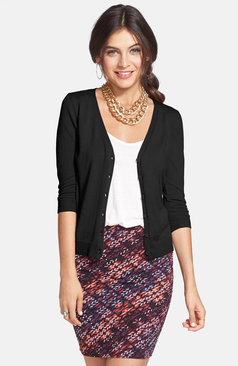 Frenchi <sup>®</sup> V-Neck Three-Quarter Sleeve Cardigan, Main, color, 