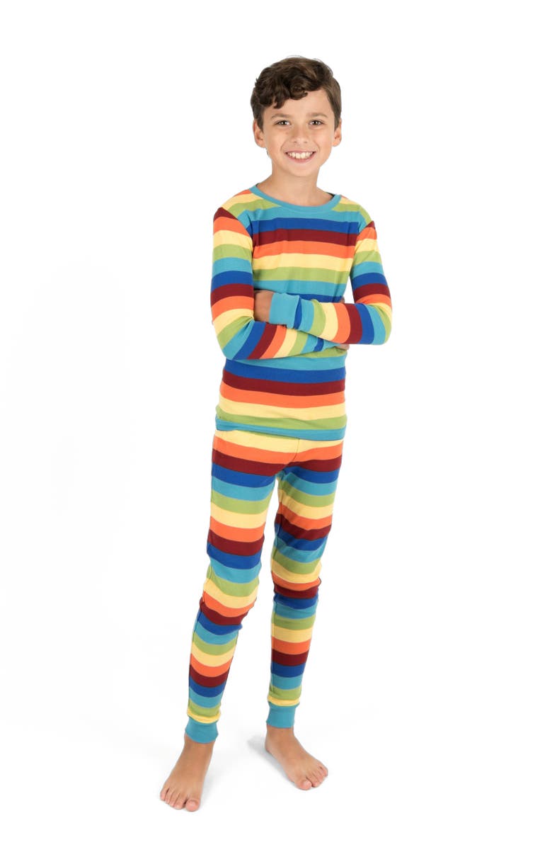 Leveret Kids Two-Piece Striped Cotton Matching Family Pajamas, Main, color, Colorful Boys