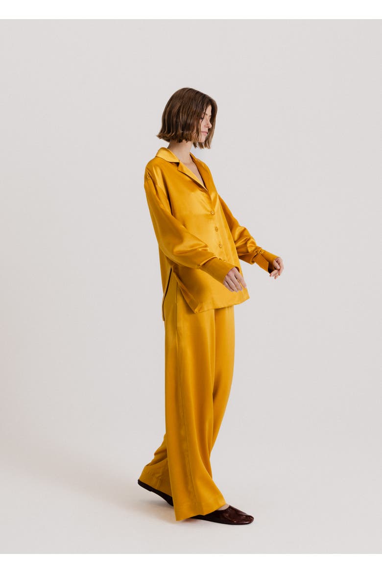 Silk Button Up Shirt, Alternate, color, Gold