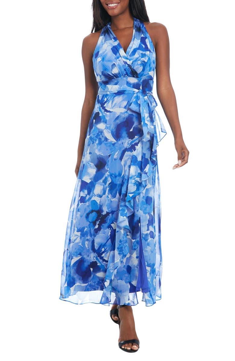 London Times Halter Maxi Dress, Main, color, Blue/ Denim