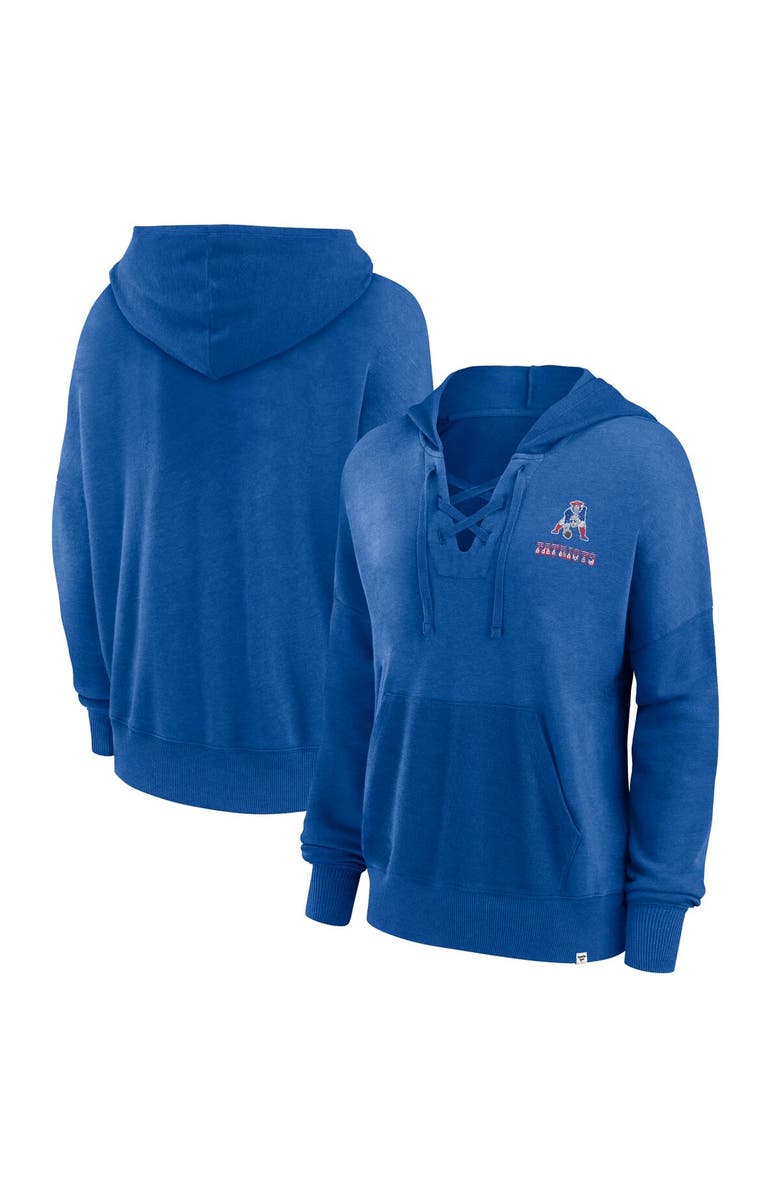 FANATICS Women's Fanatics Branded Royal New England Patriots Heritage Snow Wash French Terry Lace-Up Pullover Hoodie, Main, color, 