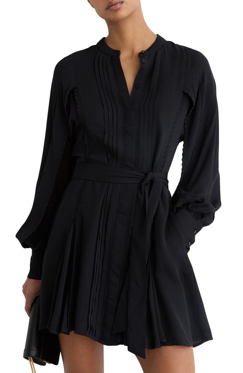 Reiss Eliana Long Sleeve Tie Belt Minidress, Alternate, color, Navy