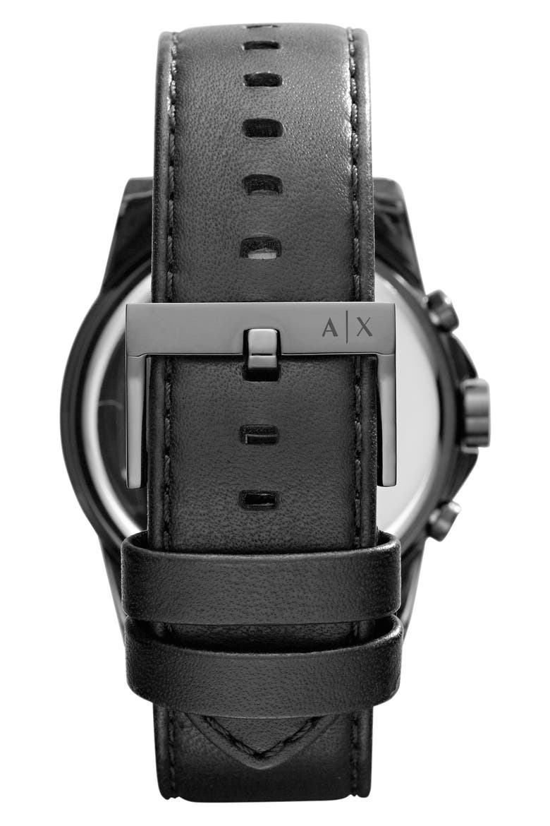 Chronograph Leather Strap Watch, Alternate, color, BLACK