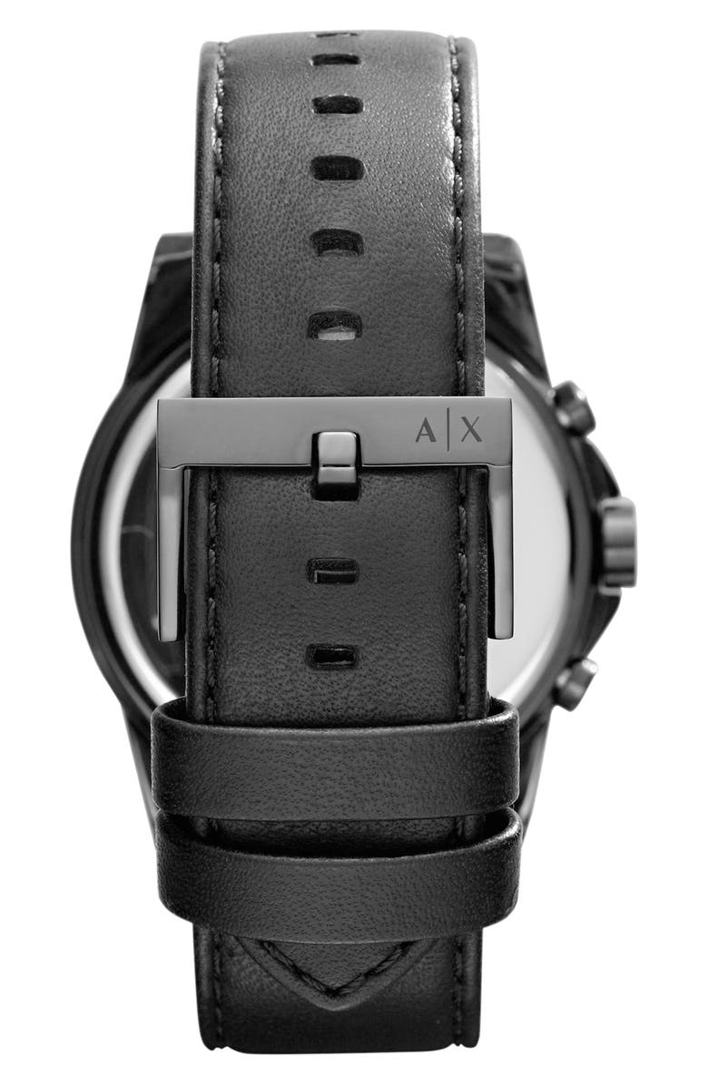 AX Armani Exchange Chronograph Leather Strap Watch, Alternate, color, Black