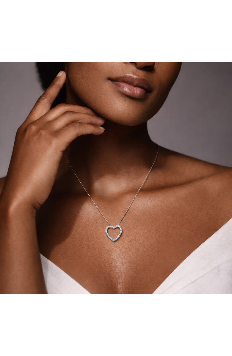 Created Forever Sterling Silver Lab Grown Diamond Open Heart Pendant Necklace, Alternate, color, Silver