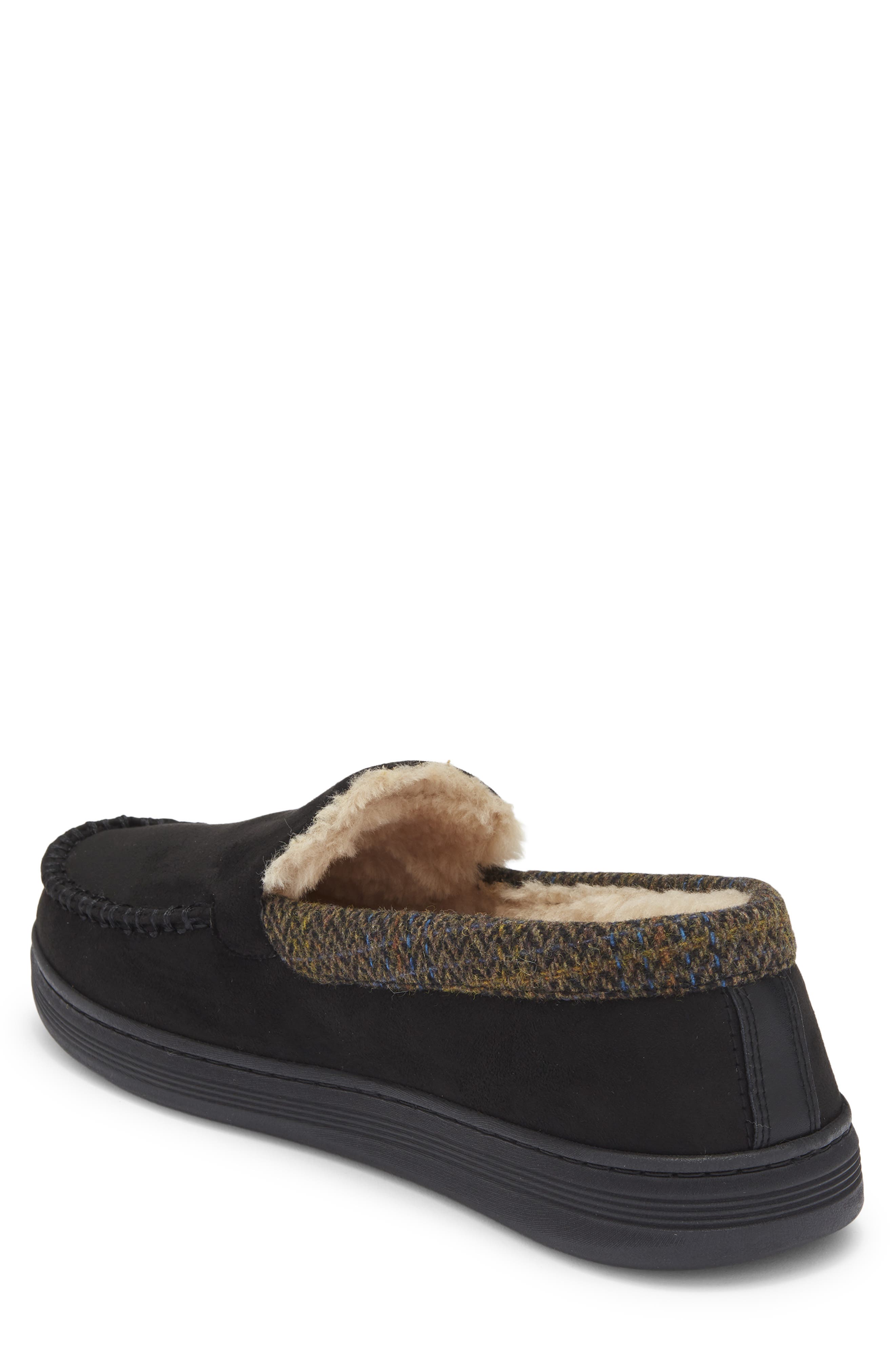 Cole Haan Plaid Trim Faux Fur Lined Microsuede Slipper, Alternate, color, Caviar