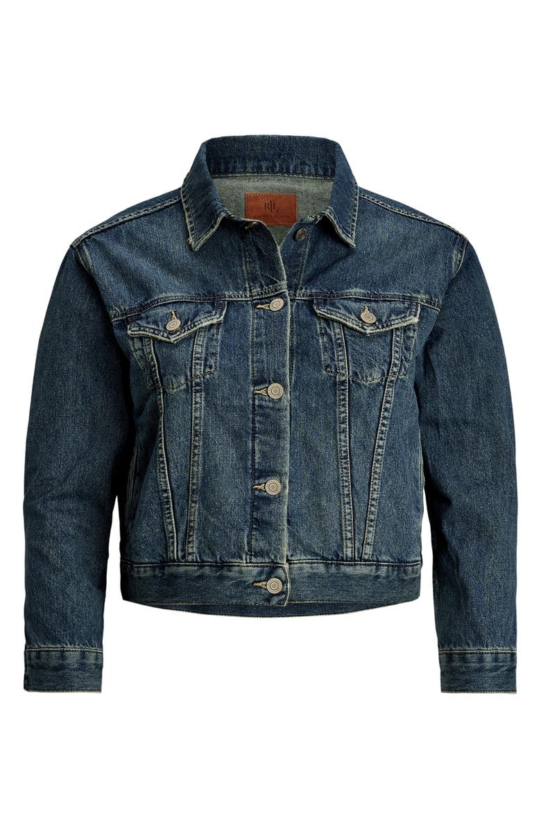 Lauren Ralph Lauren Crop Denim Trucker Jacket, Alternate, color, Haze Wash