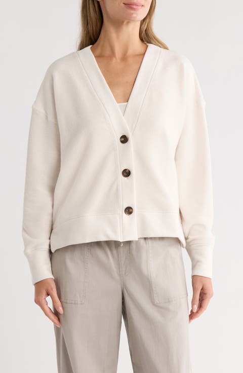 Reversed Terry V-Neck Cardigan