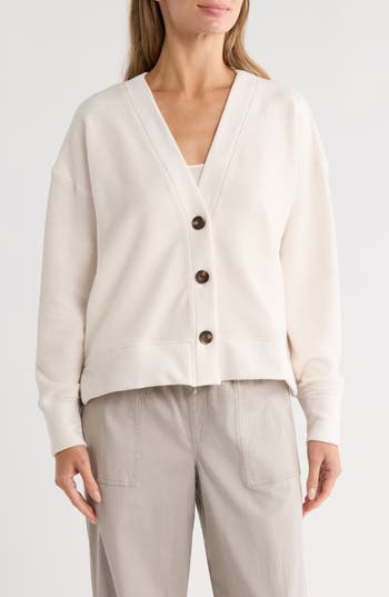 Splendid Reversed Terry V-neck Cardigan In Neutral